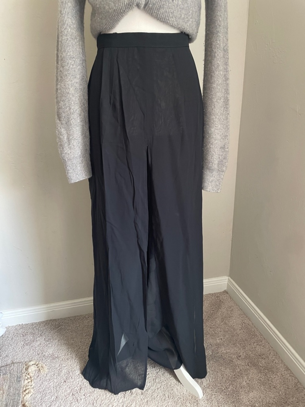 Vintage Cache Sheer Chiffon Layered Palazzo Black Pant
